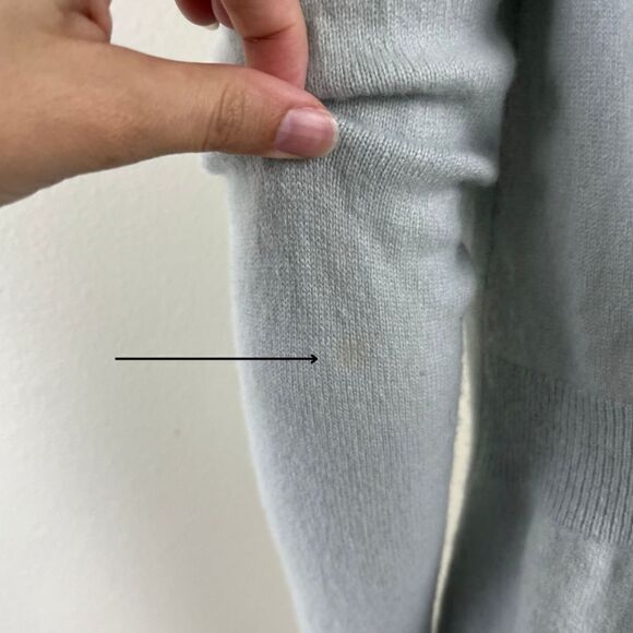 Theory Womens Size M Blue Cashmere Open Front Cardigan Sweater Pockets FLAWED - Picture 12 of 13